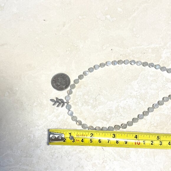 White Moonstone Silver Leaf Branch Necklace, Genuine Gemstone Beaded Choker - Picture 11 of 13